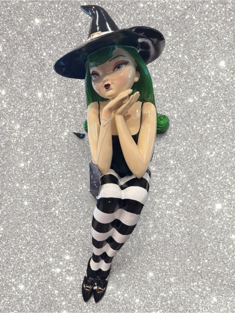 Bella Lux Halloween 23" Green Hair Sitting Witch Shelf Sitter Figure